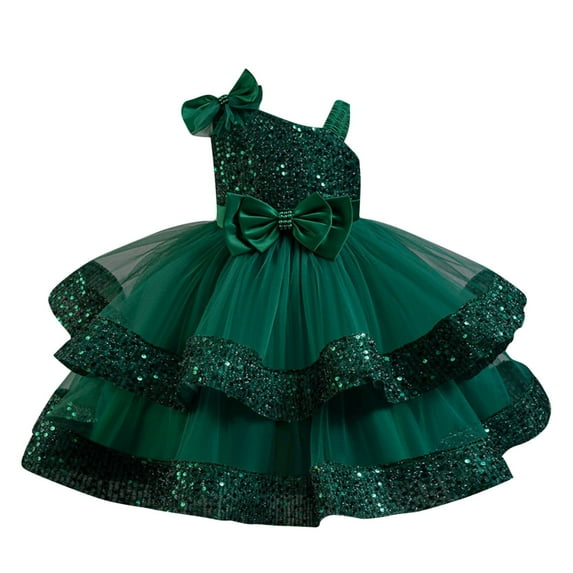 Fesfesfes Girls'Summer Solid Color Short Sleeve Crew Neck Elastic Waistband Dress with Pockets Casual Comfortable Cotton Blend Dress for Kids(Green,3 Years)