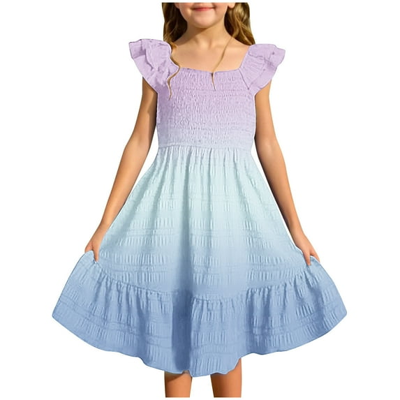 Fesfesfes Girls'Summer Solid Color Short Sleeve Crew Neck Elastic Waistband Dress with Pockets Casual Comfortable Cotton Blend Dress for Kids(Multicolor,4-5 Years)