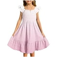thumbnail image 1 of Fesfesfes Girls'Summer Solid Color Short Sleeve Crew Neck Elastic Waistband Dress with Pockets Casual Comfortable Cotton Blend Dress for Kids(Pink,13 Years), 1 of 6