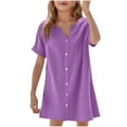 thumbnail image 1 of Fesfesfes Girls'Summer Solid Color Short Sleeve Crew Neck Elastic Waistband Dress with Pockets Casual Comfortable Cotton Blend Dress for Kids(Purple,5-6 Years), 1 of 5