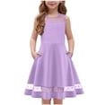 thumbnail image 1 of Fesfesfes Girls'Summer Solid Color Short Sleeve Crew Neck Elastic Waistband Dress with Pockets Casual Comfortable Cotton Blend Dress for Kids(Purple,7 Years), 1 of 8
