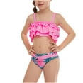 thumbnail image 1 of Fesfesfes Girls Summer Swimsuits Casual Cute Floral Print Double Ruffle Sling Swimwear Beach Swimsuits Split Two-Piece Bikini Sets, 1 of 7