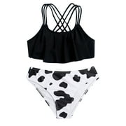 Fesfesfes by Fesfesfes Crisscross Cute Cow Floral Print Bikini Set