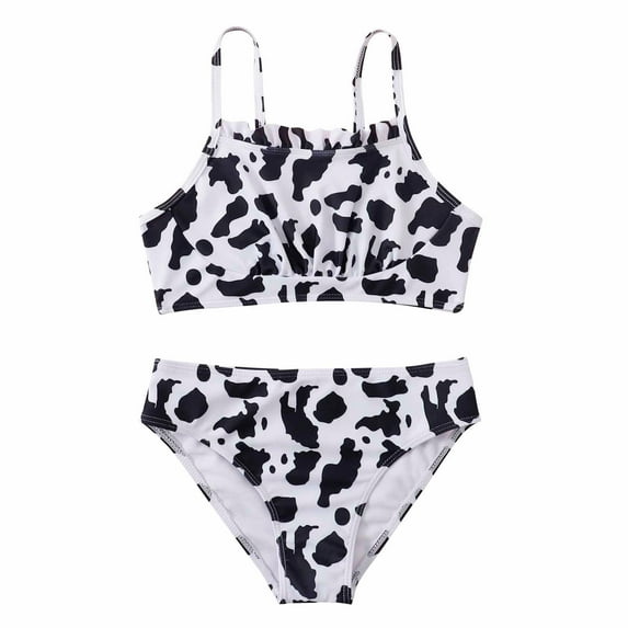 Fesfesfes Big Girls Swimwear Teen Girls Swimsuit Cow Printed Sleeveless Split Swimsuit Bikini Bathing Suit Swimming Set