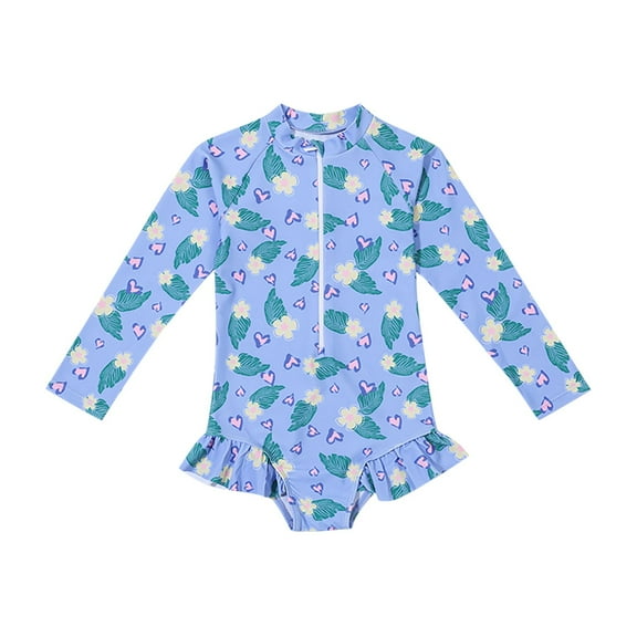 Fesfesfes Girls' Sun Protection Fashion Zipper Long Sleeve Pullover Swimsuits for Young and Middle-Aged Children 6-11 Years Lightweight for Every Summer Wear(Light Blue,8 Years)