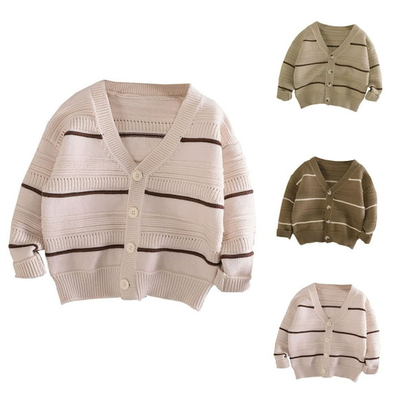 Fesfesfes Girls Sweaters 10-12 Girls Knitted Cardigan Sweater V-neck Jacket Striped Long Sleeve Top