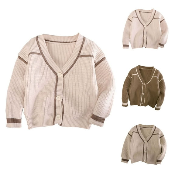 Fesfesfes Girls Sweaters Cardigan Girls Knitted Cardigan Sweater V-neck Jacket Striped Long Sleeve Top