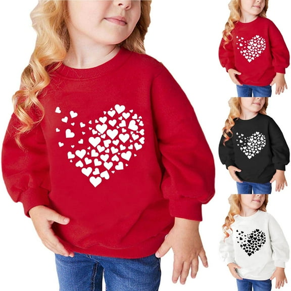 Fesfesfes Girls Sweatshirts Fall And Winter Middle Big Girls Boys Heart Print Long Sleeve Top Sweater