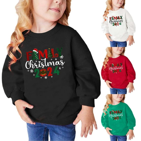 Fesfesfes Girls Sweatshirts Size 7-8 Winter Christmas Letter Print Long-sleeved Sweatshirt For Girls And Boys