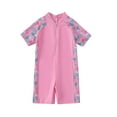 thumbnail image 1 of Fesfesfes Girls Swim Suits Cute Floral Print Kids Girl Bathing Suit 3-11Years Short Sleeve Half Zip Rash Guard Swimsuit Comfortable Summer Outfit(Pink,9 Years), 1 of 6