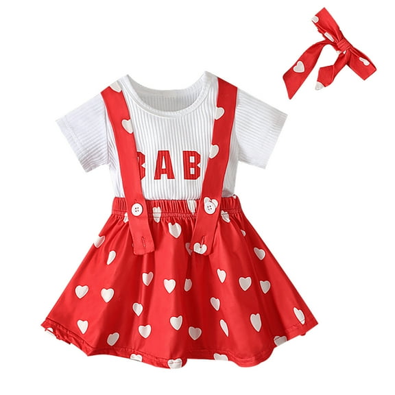 Fesfesfes Girls Two Piece Outfits Size 10-12 Toddler Kids Baby Girls Fashion Cute Long Sleeve Sweet Heart Letter Print Ruffles Strap Skirt Headband Suit 6-12 Months