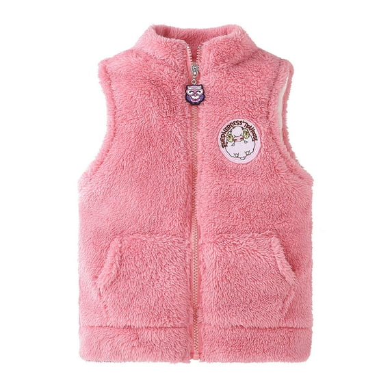 Fesfesfes Girls Winter Jacket Toddler Kids Baby Boys Girls Cute Solid Color Flannel Vest Pocket Zipper Keep Warm Vest Coat