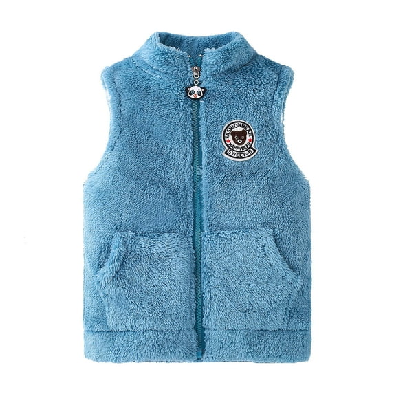 Fesfesfes Girls Winter Jacket Toddler Kids Baby Boys Girls Cute Solid Color Flannel Vest Pocket Zipper Keep Warm Vest Coat Saving Sale
