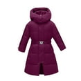 thumbnail image 1 of Fesfesfes Girls Winter Warm and Thick Hooded Puffer Jacket Solid Color Mid Length Coat with Detachable Hood Belted Waist Outwear for Casual Outerwear(Wine,12 Years), 1 of 5