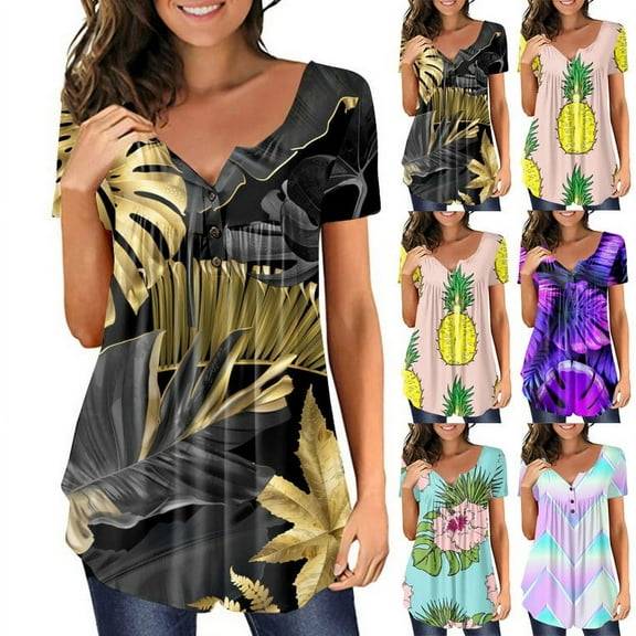 Fesfesfes Green Shirt Womens Casual Tops V- Neck Hide Belly Short Sleeve T-Shirts Cute Flowy Tunic Blouses 8(L)