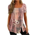 thumbnail image 1 of Fesfesfes Gym Shirt Fashion Womens Casual Printed Square Neck Short Sleeve Buttons Tops Loose Blouses Women Clothing 6(M), 1 of 5