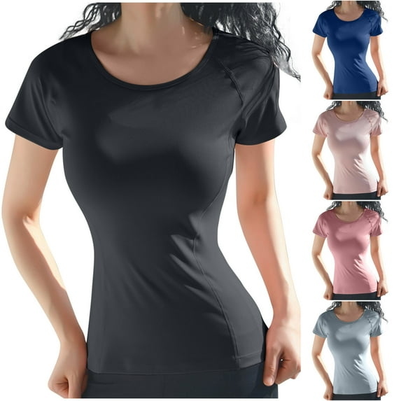 Fesfesfes Gym Shirts Women's FashionT-shirt Short Sleeve Blouse Round Neck Casual Tops Sweatshirt Short Tshirts for Women XL(US:10)