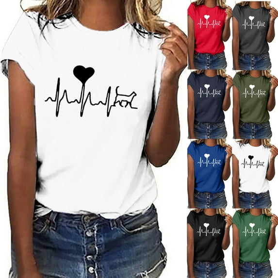 Fesfesfes Gym Tops for Women Unisex T-shirt Printed Pattern Casual Fashion Soild Color Short Sleeve Tops Shirt 3XL(US:14)