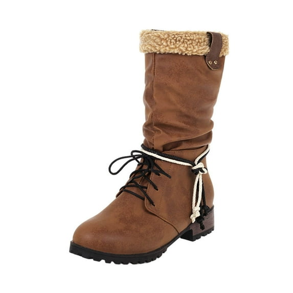 Fesfesfes Heels Women Thick Heel, Comfortable, Non-slip, Wear-resistant And Warm Strap Middle Tube 6(37)