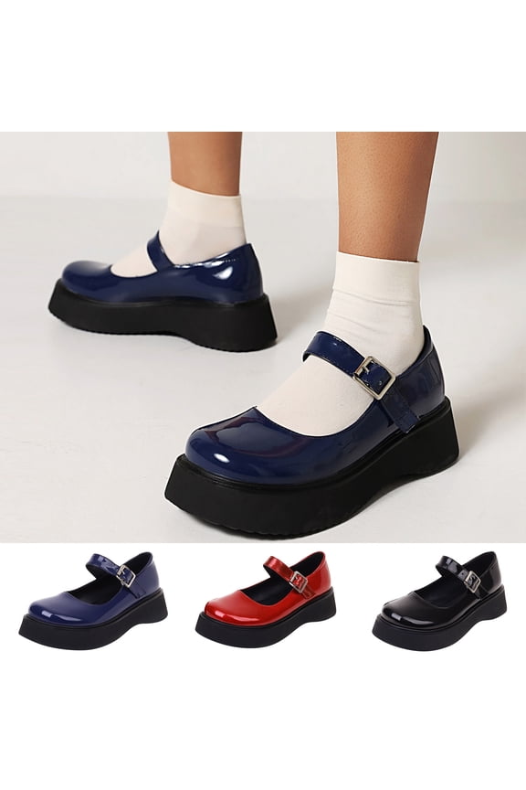 Heels Womens Gothic Punk Mid Heel Platform Shallow Round Toe Student Shoes 7.5(40)