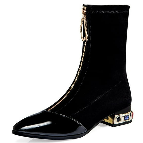 Fesfesfes Hidden Heel Zipper Wedge Boots Vintage Calf Boots Women's Faux-Leather Shoes Flat Boots Calf Boots Women's Flat Boots Cow Girl Boots 7(39)