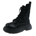 thumbnail image 1 of Fesfesfes Hidden Heel Zipper Wedge Boots Vintage Calf Boots Women's Faux-Leather Women's Shoes Vintage Western Flat Boots Calf Boots Women's Flat Boots Boots 4.5(35), 1 of 7