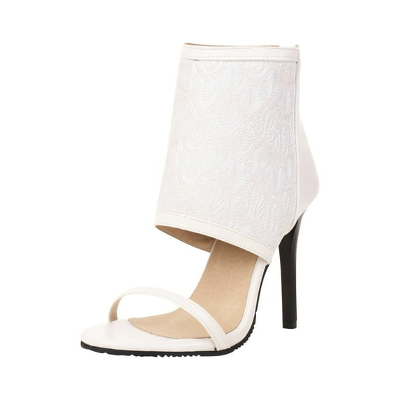 Fesfesfes High Heels Women's Shoes Back Zip Sandals Super High Heel Peep Toe Lace Cutout Flower Breathable Stilettos 6(37)