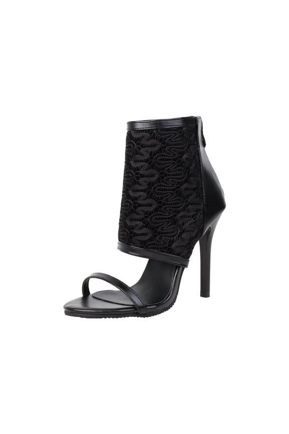 High Heels Women's Shoes Back Zip Sandals Super High Heel Peep Toe Lace Cutout Flower Breathable Stilettos 8.5(41)