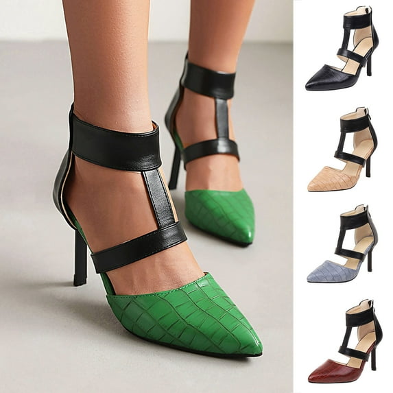 Fesfesfes High Heels Women's Shoes Back Zip Strap Sandals Super High Heel Pointed Toe Stilettos 7.5(40)