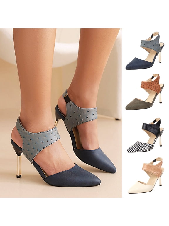 High Heels Women's Shoes Elastic Band Sandals Super High Heel Pointed Toe Casual Plaid Stilettos 7(39)