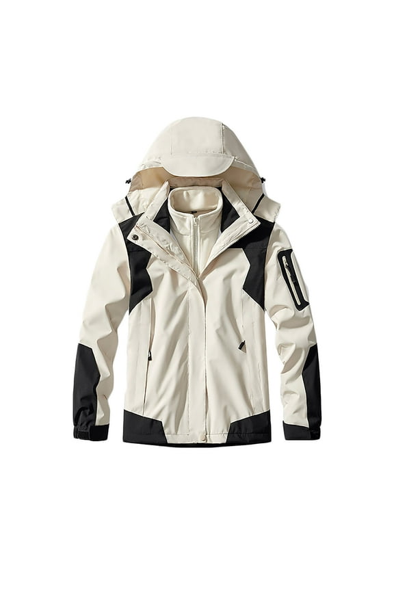 Hiking Jacket for Womens Sprinting Suit Removable Three In One Or Two Piece Outdoor Ski Riding Suit Hooded Warm Coat Fall