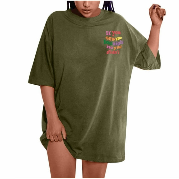 Fesfesfes Hiking Shirts Women Loose T Shirts For Women Plus Size Slogan Graphic Drop Shoulder Short Sleeve Tops Summer Loose Pullover Tees Women's T Shirts L(US:8)
