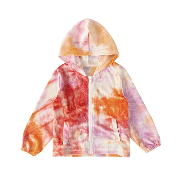 Fesfesfes Hooded Jackets Toddler Kids Baby Boys Girls Fashion Cute Long Sleeves Gradient Color Tie-dye Jacket Coat Holiday Saving