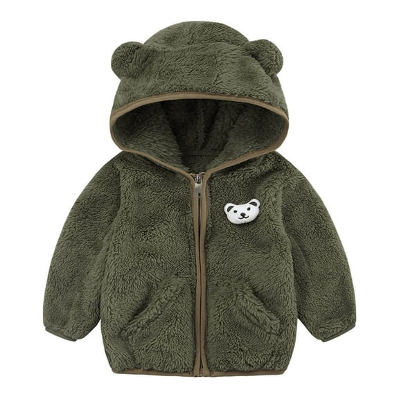 Fesfesfes Hooded Jackets Toddler Kids Baby Boys Girls Fashion Cute Solid Color Keep Warm Zipper Bear Ear Jacket Coat