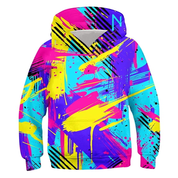 Fesfesfes Hooded Sweatshirts Children's Shirt Long Sleeved Pattern T-shirt Printed Round Neck Cool Boy Hooded Sweatshirt