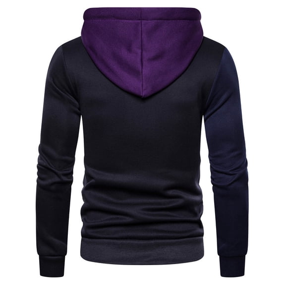 Fesfesfes Hooded Tops for Men Multicolor Stitching Slim Fit Hooded Pullover Casual Patchwork Sweater Clearance Under $10