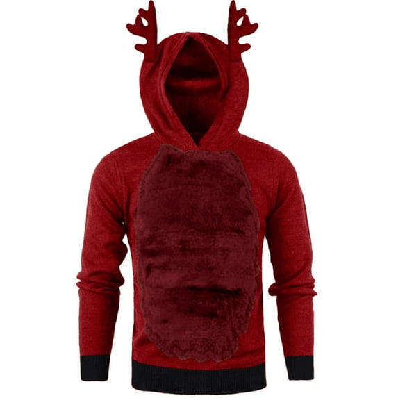 Fesfesfes Hooded Tops for Mens Fleece Christmas Antlers Hooded Color Block Sweatshirt On Sale