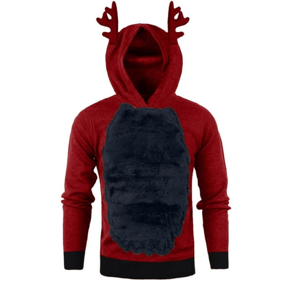Fesfesfes Hooded Tops for Mens Fleece Christmas Antlers Hooded Color Block Sweatshirt Sale Items