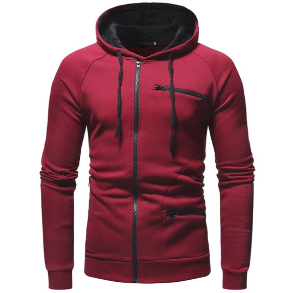 Fesfesfes Hooded Tops for Mens Splicing Long Sleeve Zipper Hoodie Hooded Sweatshirt Tops Solid Color Coat Outwear Sale Items