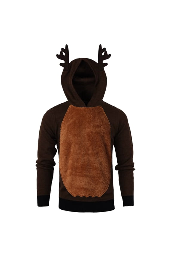 Hooded Tops for Mens Velvet Christmas Antlers Hooded Color Block Sweater Jacket