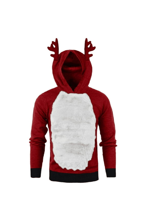Hooded Tops for Mens Velvet Christmas Antlers Hooded Color Block Sweater Jacket Under $10