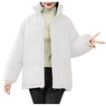 thumbnail image 1 of Fesfesfes Hoodie Coat for Women Hoodless Zippers Solid Loose Long Sleeve Bomber Warm Blouse Coat Jackets Clearance Under $10, 1 of 5