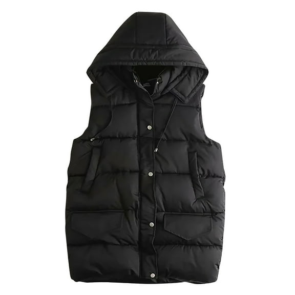 Fesfesfes Hoodie Coat for Women Pocket Vest Coat Jacket Winter Sleeveless Hooded Zipper Solid Outerwear Sale Items