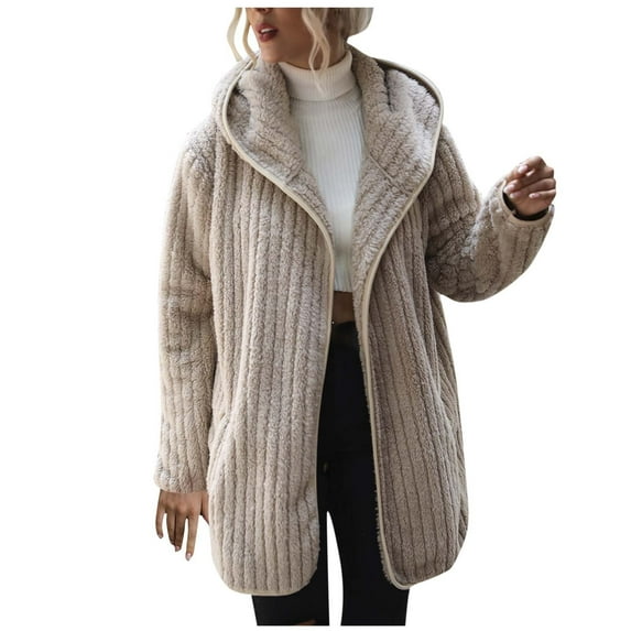 Fesfesfes Hoodie Coat for Women Solid Color Pocket Recreational Long Sleeve Tops