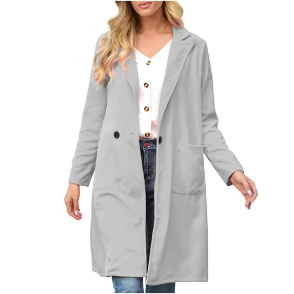 Fesfesfes Hoodie Coat for Women Spring And Fall Lapel Wool Solid Color Long Sleeve Wool Long Pocket Jacket Sale Items