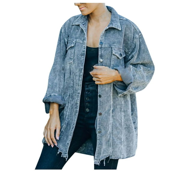 Fesfesfes Hoodie Coat for Women Turndown Collar Long Sleeve Hoodeless Casual Outwear Jackets