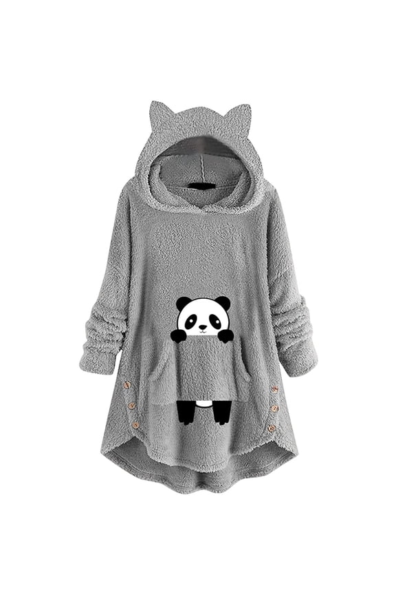 Hoodie Dress for Women Cute Pattern Winter Cat Ear Fleece Fuzzy Hooded Blanket Dress Plush Tops For Teen Girls