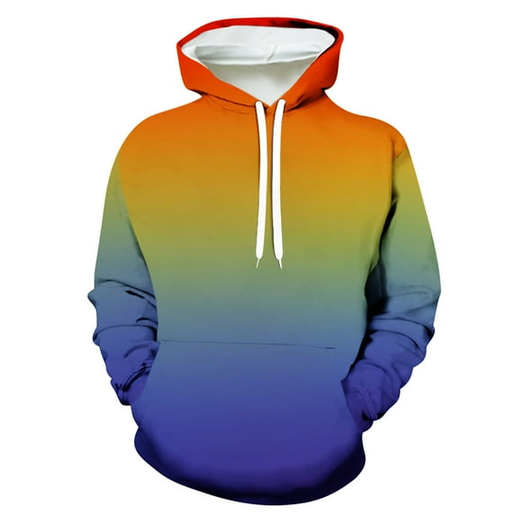 Fesfesfes Hoodie Sweatshirt for Men Casual Drawstring Hooded Sweatshirts Round Neck Gradient Color Print Pullover Long Sleeve Shirts Sweatshirt Under 10$