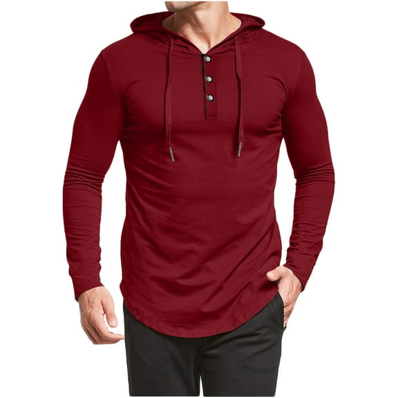 Fesfesfes Hoodie Tops for Men Men Casual Solid Pullover Hooded Long Sleeve Sports Fitness Bottoming Shirt Top Sweater