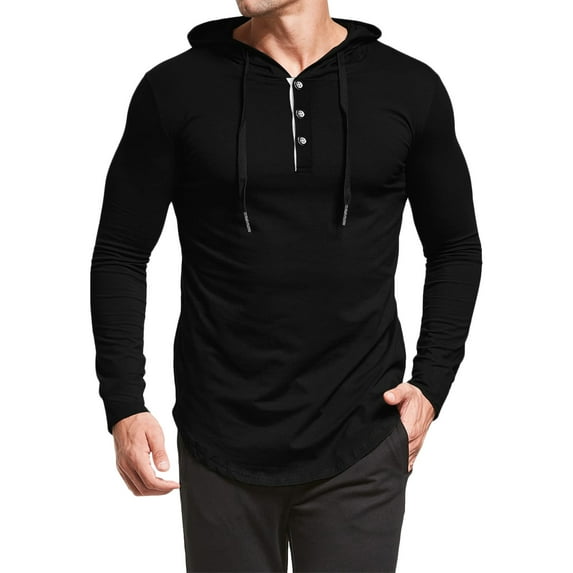 Fesfesfes Hoodie Tops for Men Men Casual Solid Pullover Hooded Long Sleeve Sports Fitness Bottoming Shirt Top Sweater